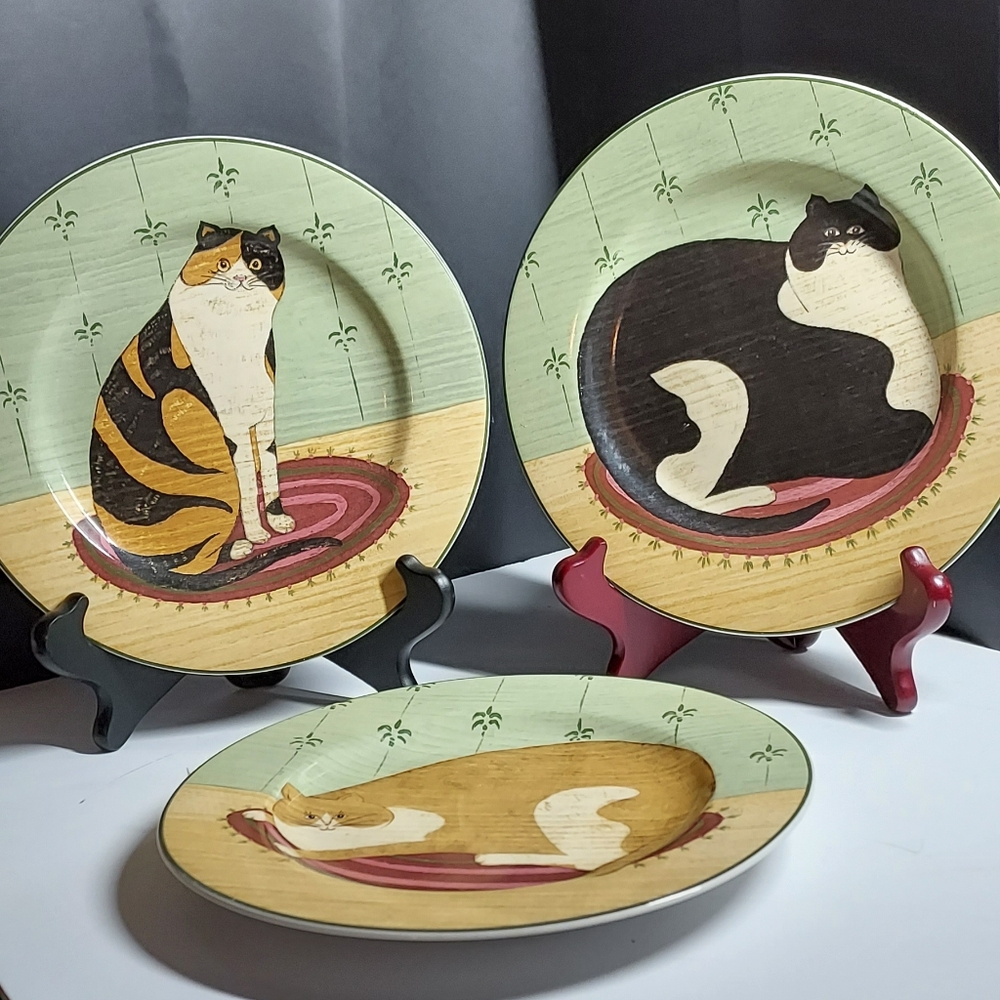 Set (3) Cat Plates, Warren Kimball Collection, SAKURA for Oneida, 8" diam